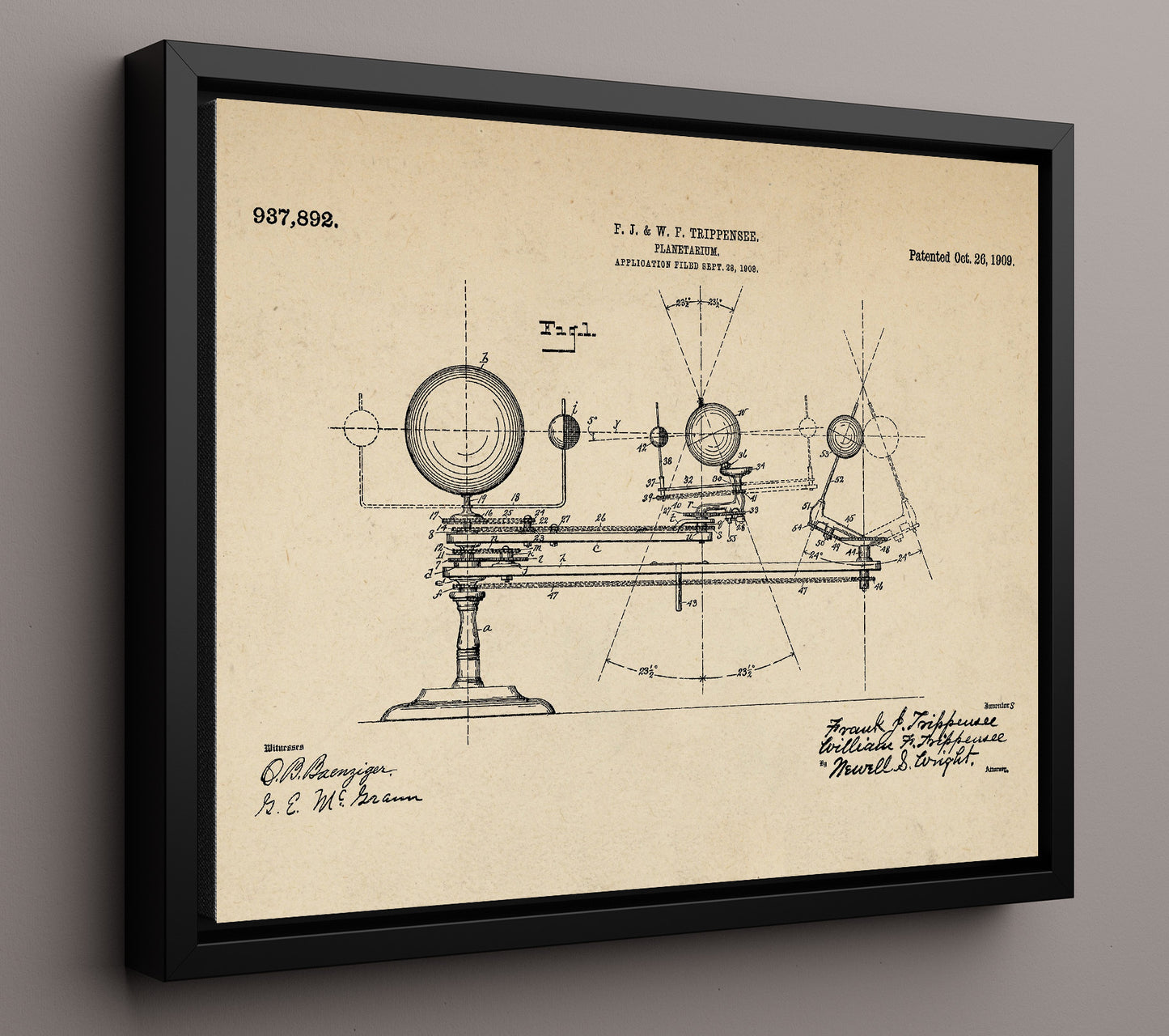 Patent Print - Planetarium - Frank J Trippensee And William F Trippensee - 1909 - Patent 937892 - Landscape Patent Wall Art