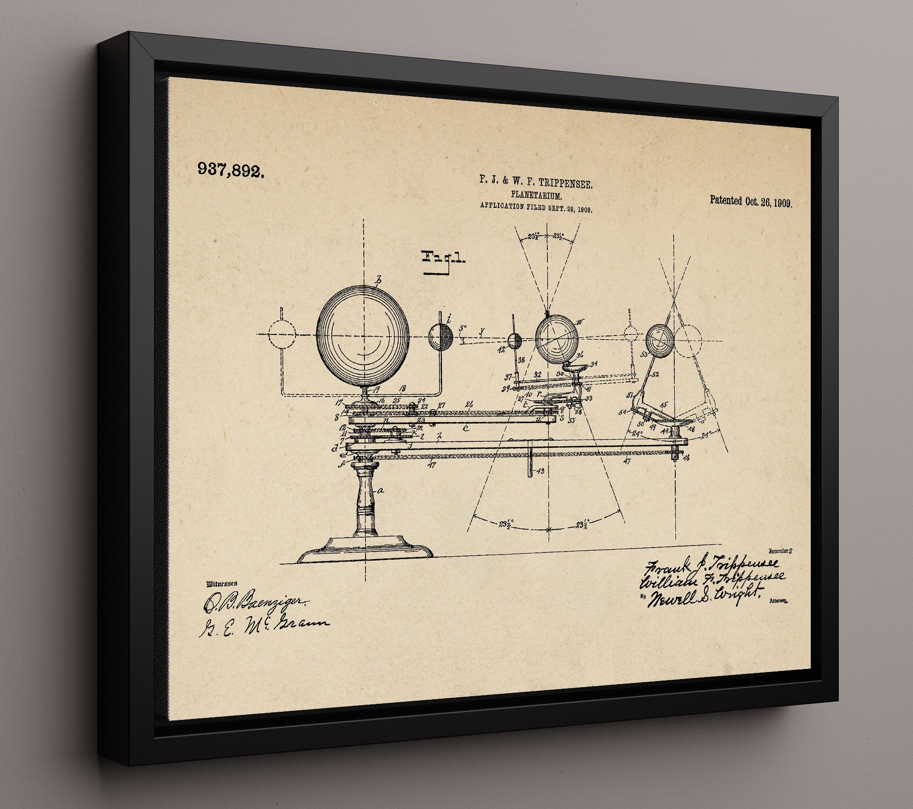 Patent Print - Planetarium - Frank J Trippensee And William F Trippensee - 1909 - Patent 937892 - Landscape Patent Wall Art
