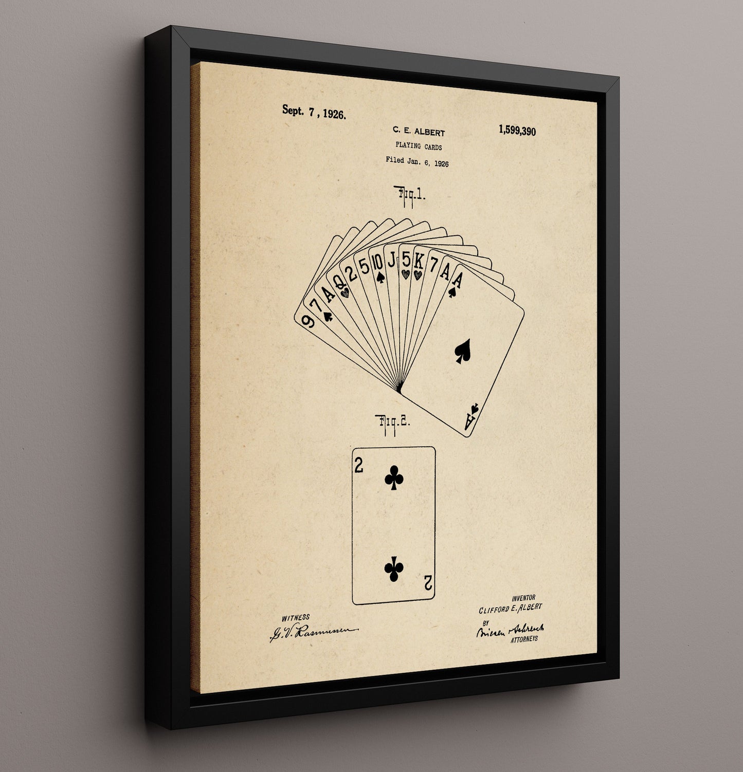 Patent Print - Playing Cards - Clifford E Albert - 1926 - Patent 1599390 Patent Wall Art