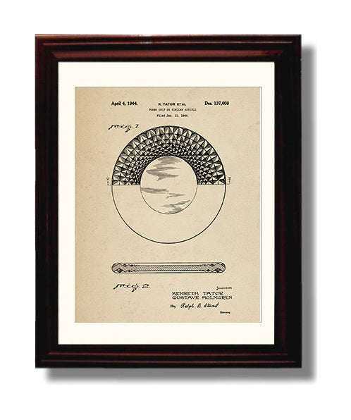 Patent Print - Poker Chip - Kenneth Tator - 1944 - Patent D137608 Patent Wall Art