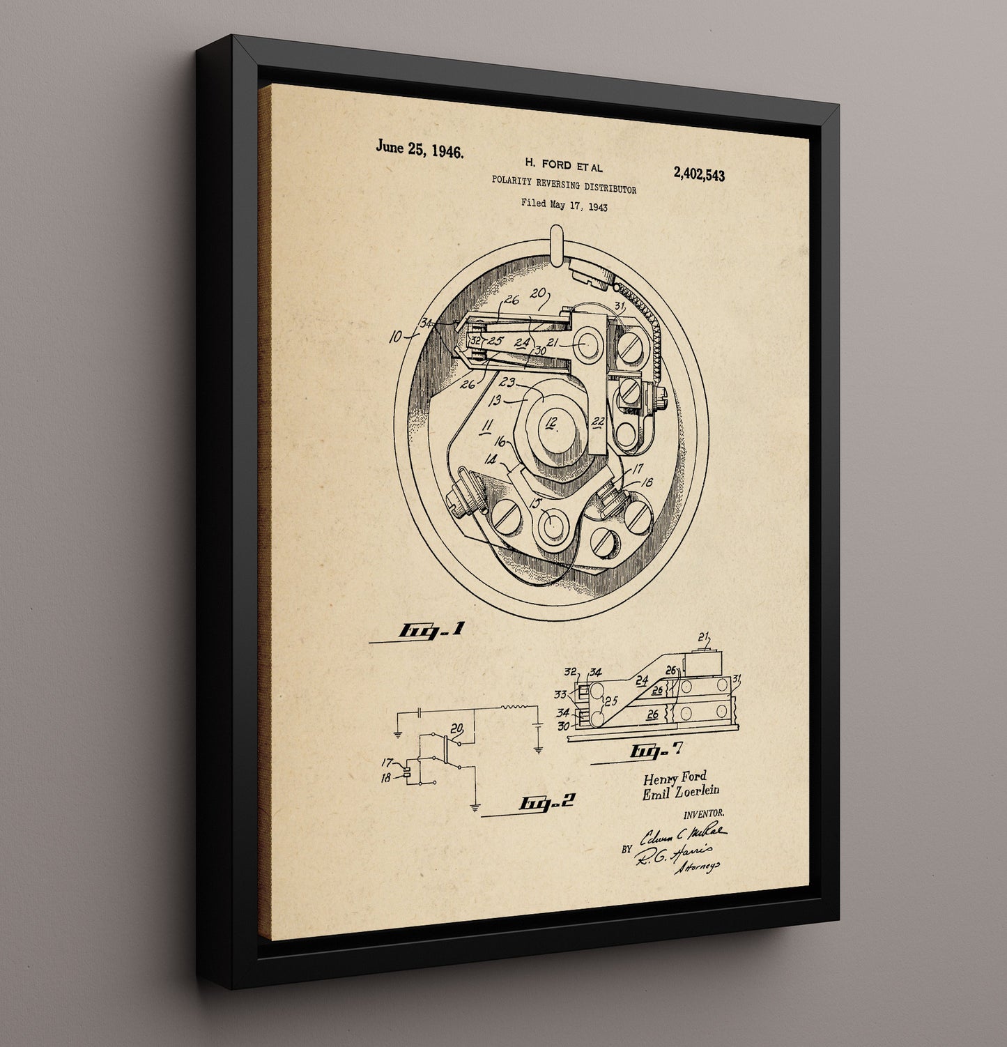 Patent Print - Polarity Reversing Distributor - Henry Ford Et Al - 1946 - Patent 2402543 Patent Wall Art