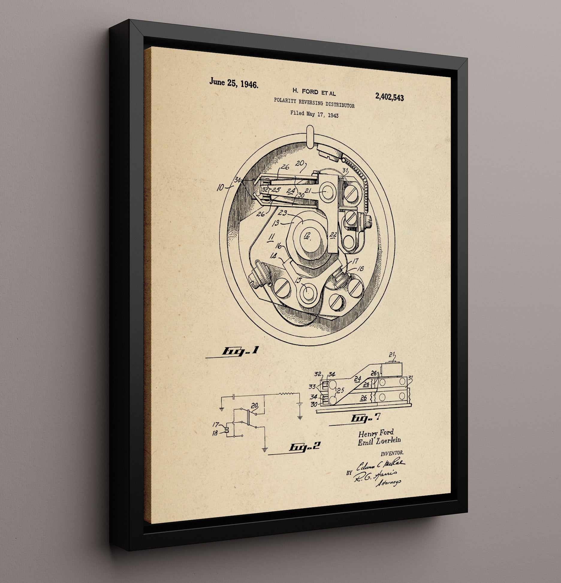Patent Print - Polarity Reversing Distributor - Henry Ford Et Al - 1946 - Patent 2402543 Patent Wall Art
