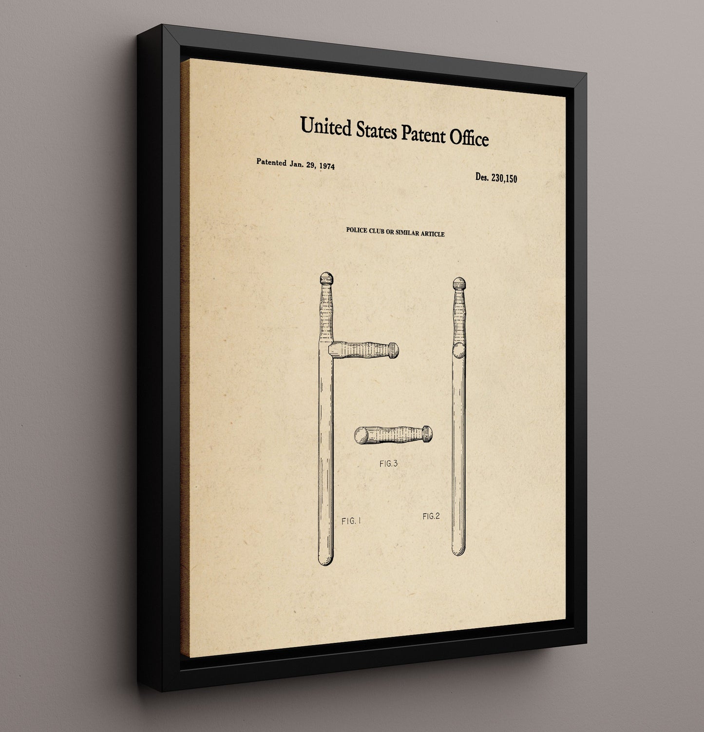 Patent Print - Police Club Or Similar Article - Unknown Inventor - 1974 - Patent 230150 Patent Wall Art