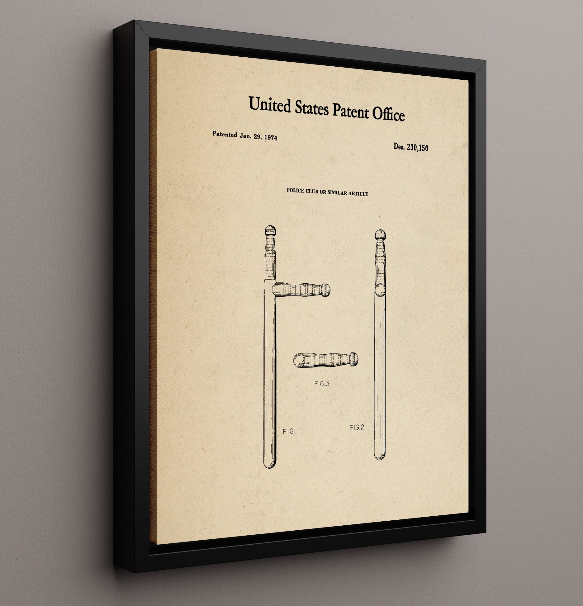 Patent Print - Police Club Or Similar Article - Unknown Inventor - 1974 - Patent 230150 Patent Wall Art