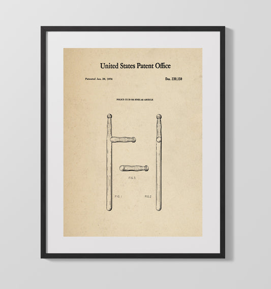 Police Club Or Similar Article - 1974 Patent - 16x20 Gallery Frame