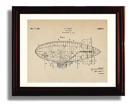 Patent Print - Pony Blimp - Herman T Kraft - 1926 - Patent 1609517 - Landscape Patent Wall Art