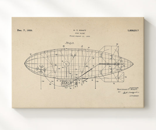 Pony Blimp 1926 patent print wall art 8x10 Canvas