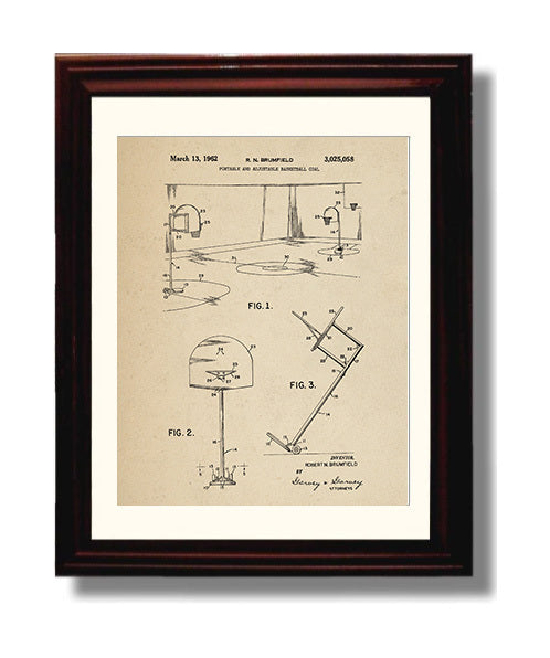 Patent Print - Portable Adjustable Basketball Goal - R N Brumfield - 1962 - Patent 3025058 Patent Wall Art