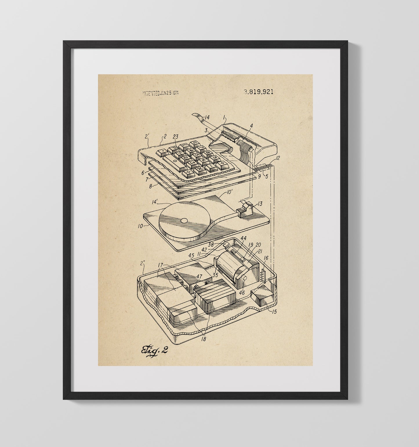 Patent Print - Portable Electronic Calculator - Unknown Inventor - 1974 - Patent 3819921 Patent Wall Art