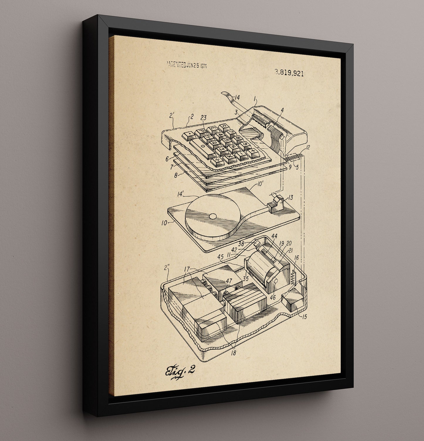 Patent Print - Portable Electronic Calculator - Unknown Inventor - 1974 - Patent 3819921 Patent Wall Art
