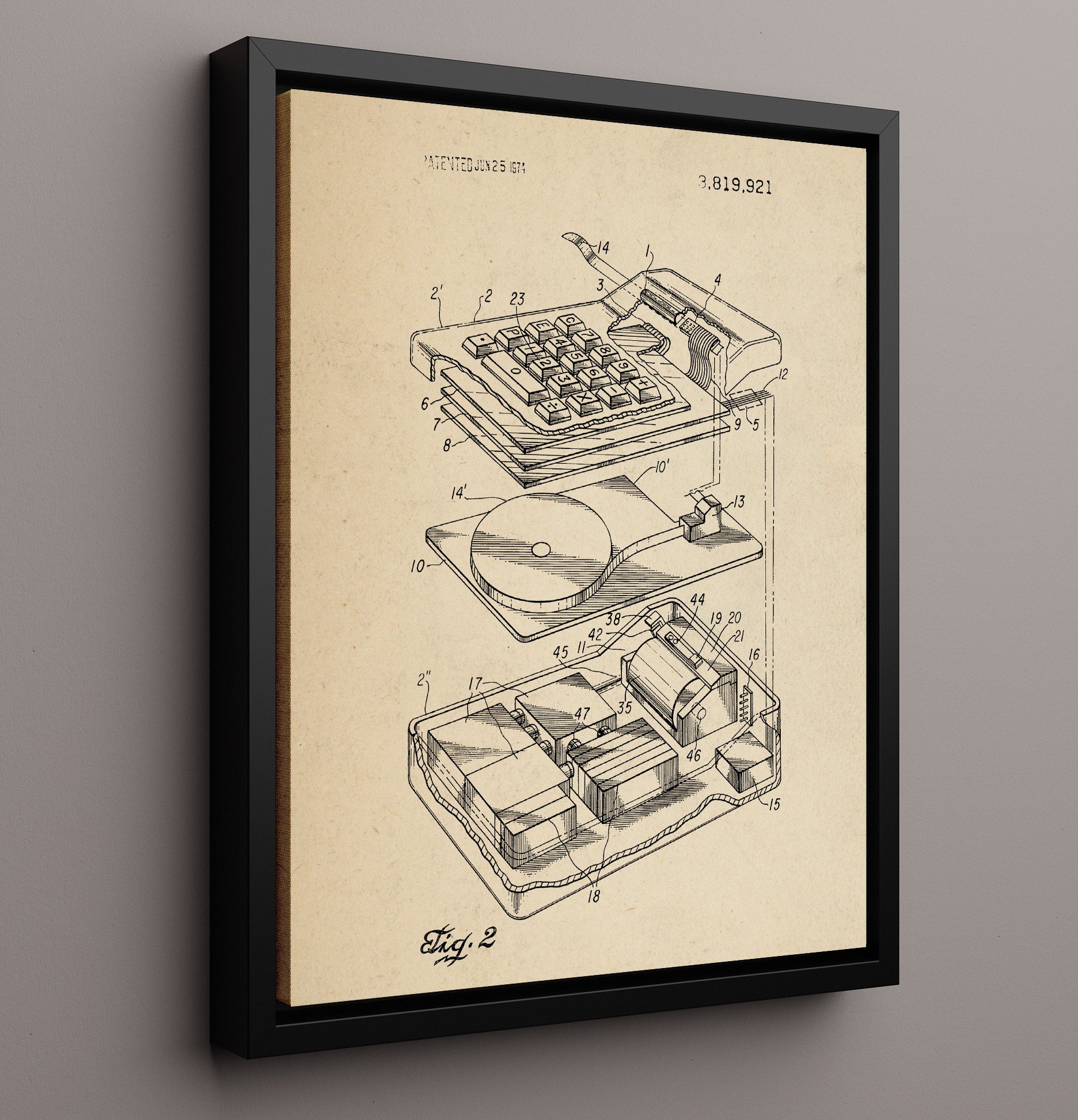Patent Print - Portable Electronic Calculator - Unknown Inventor - 1974 - Patent 3819921 Patent Wall Art