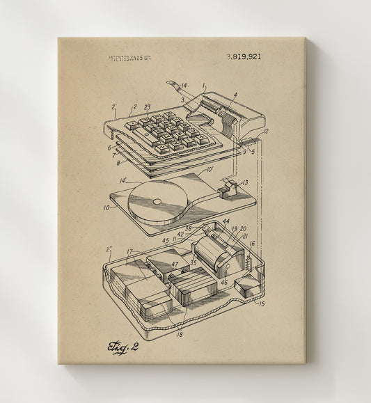 Portable Electronic Calculator 1974 patent print wall art 8x10 Canvas