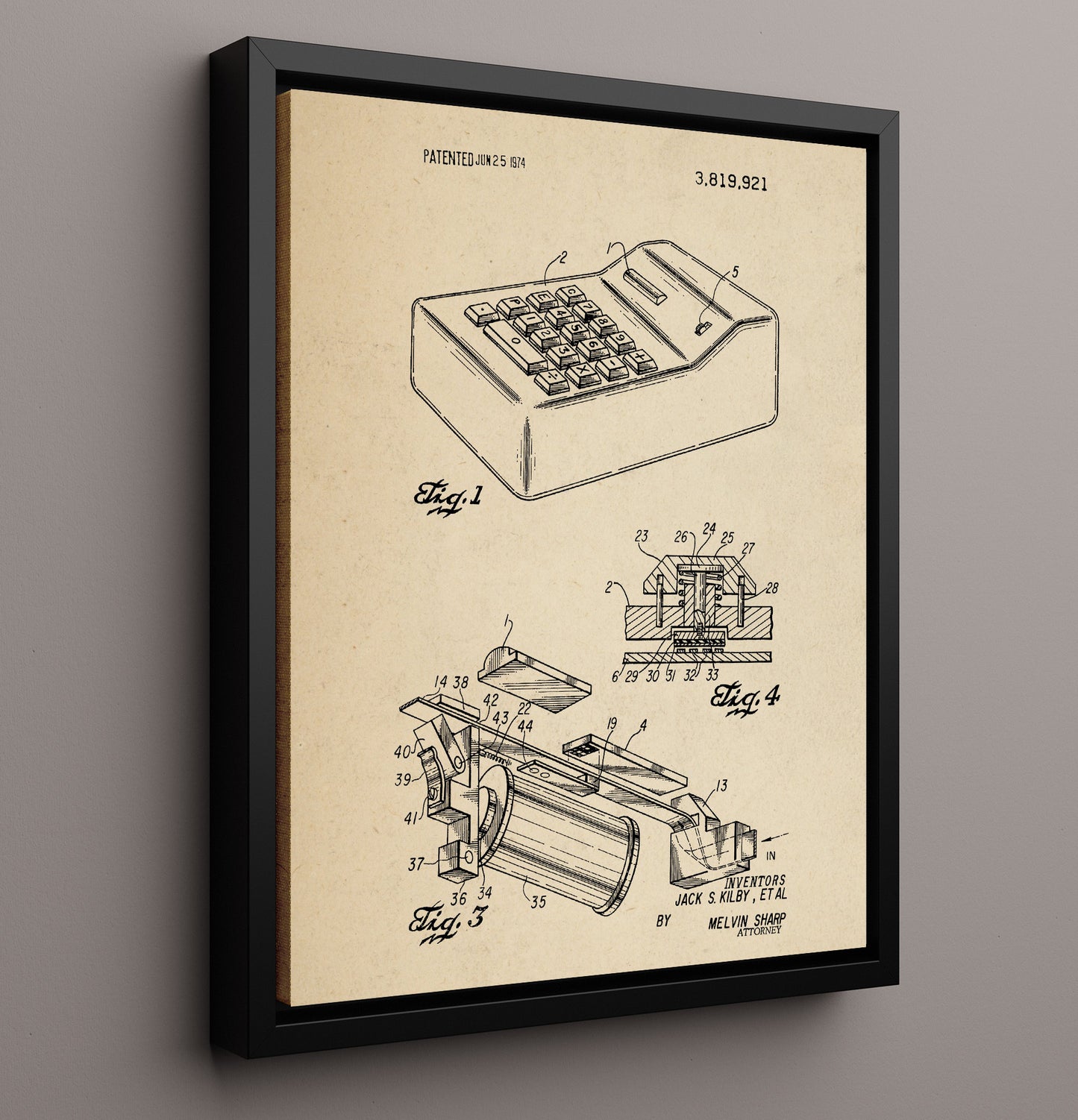 Patent Print - Portable Electronic Calculator Internal Mechanism - Jack S Kilby - 1974 - Patent 3819921 - Portrait Alt 2 Patent Wall Art
