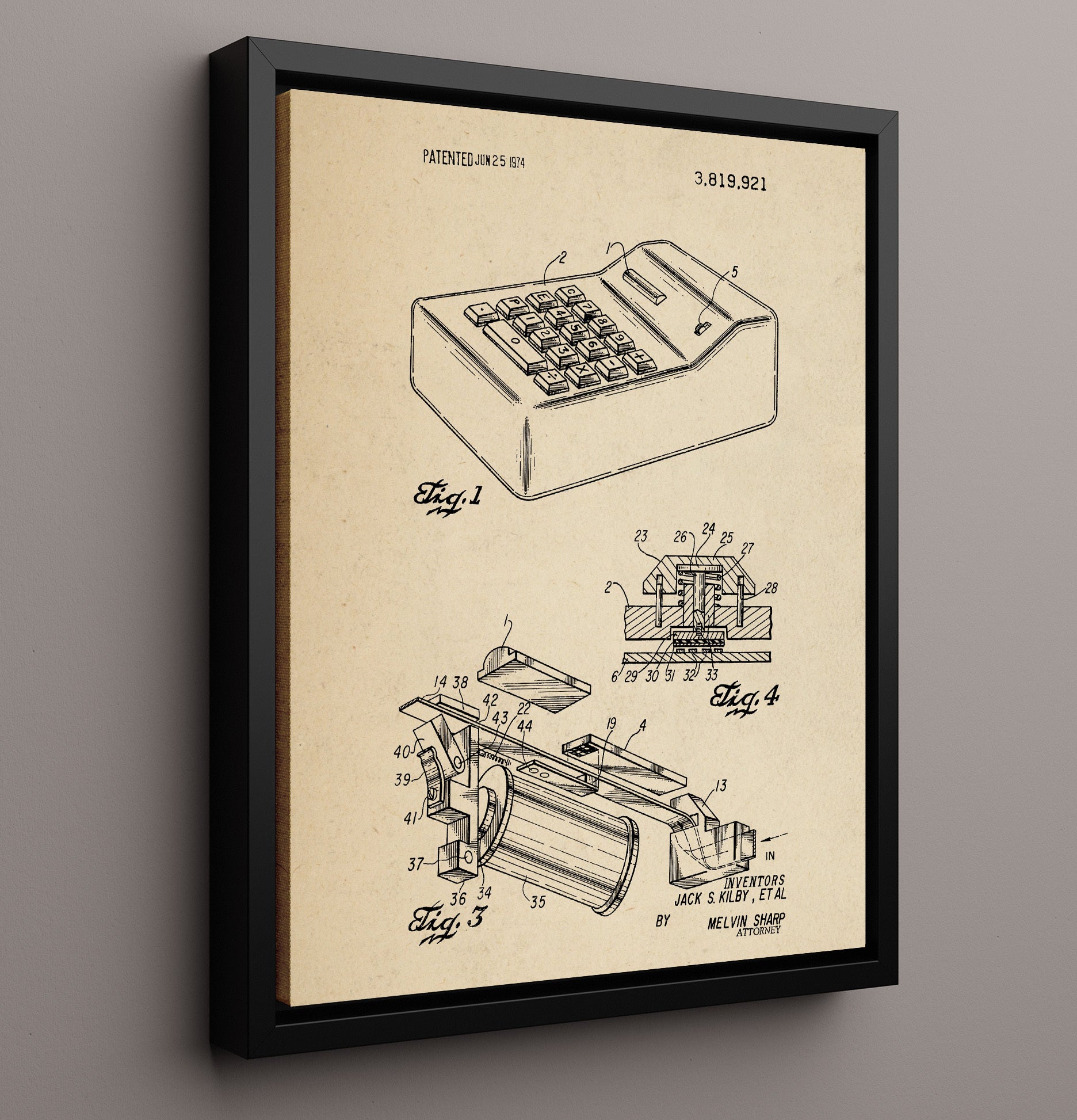 Patent Print - Portable Electronic Calculator Internal Mechanism - Jack S Kilby - 1974 - Patent 3819921 - Portrait Alt 2 Patent Wall Art