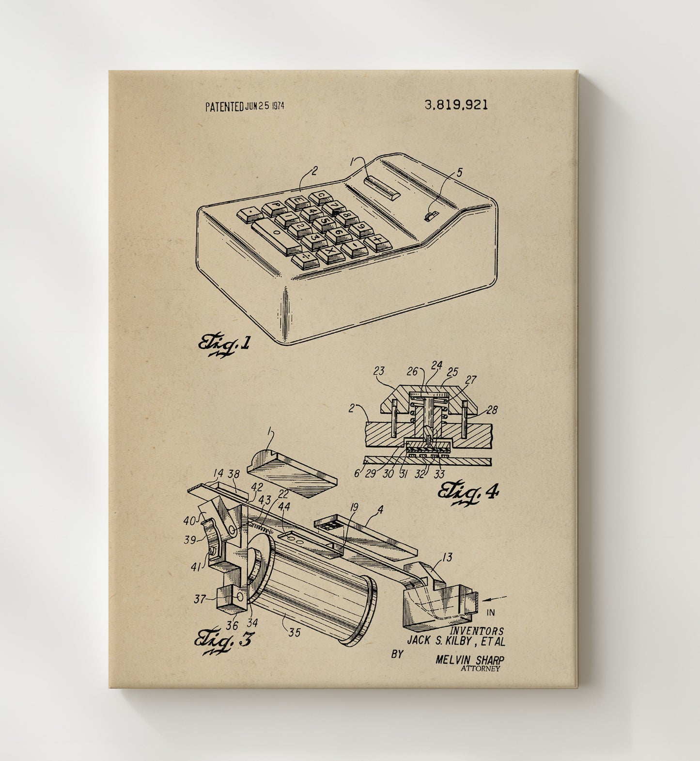 Patent Print - Portable Electronic Calculator Internal Mechanism - Jack S Kilby - 1974 - Patent 3819921 - Portrait Alt 2 Patent Wall Art