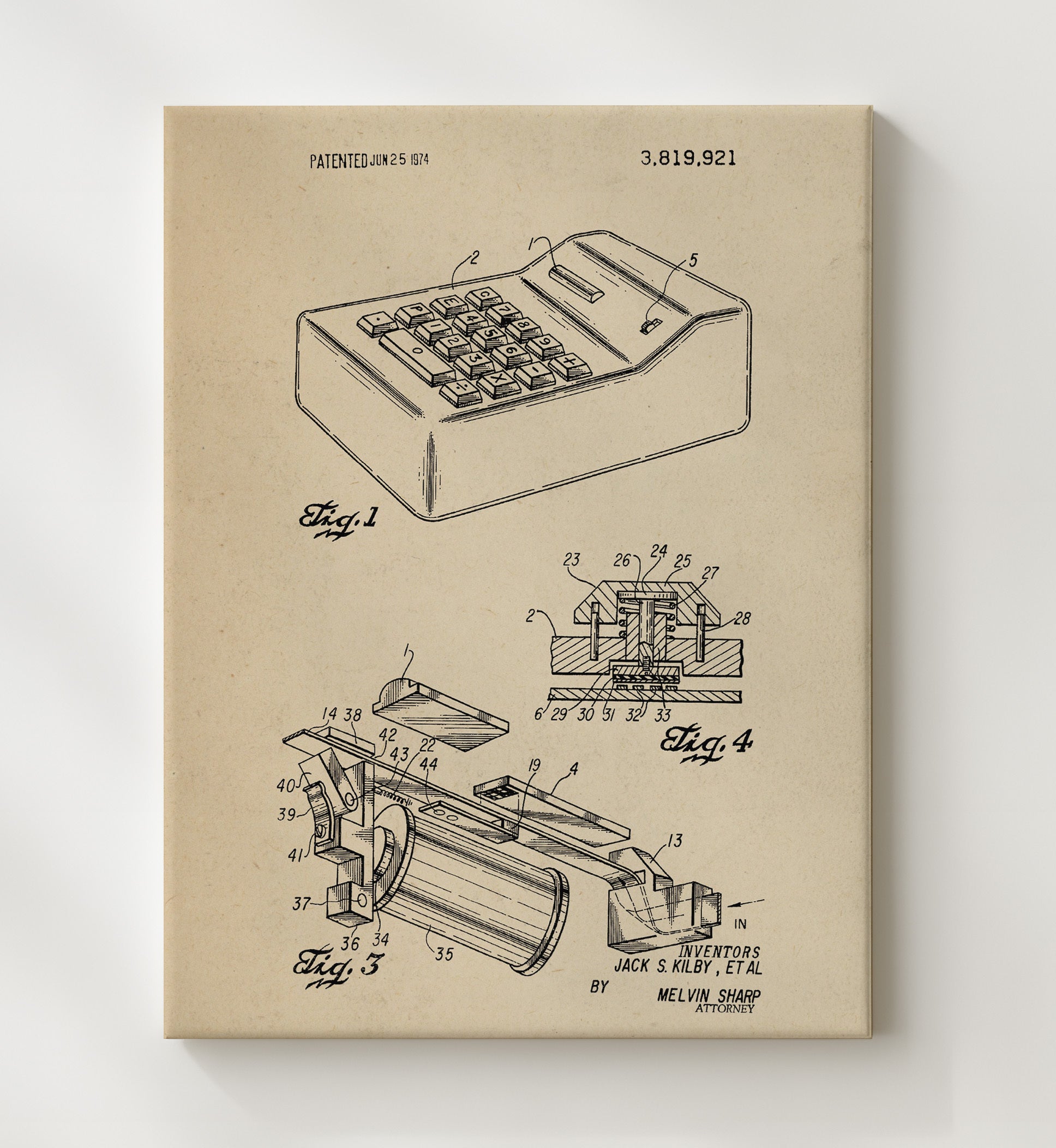 Patent Print - Portable Electronic Calculator Internal Mechanism - Jack S Kilby - 1974 - Patent 3819921 - Portrait Alt 2 Patent Wall Art