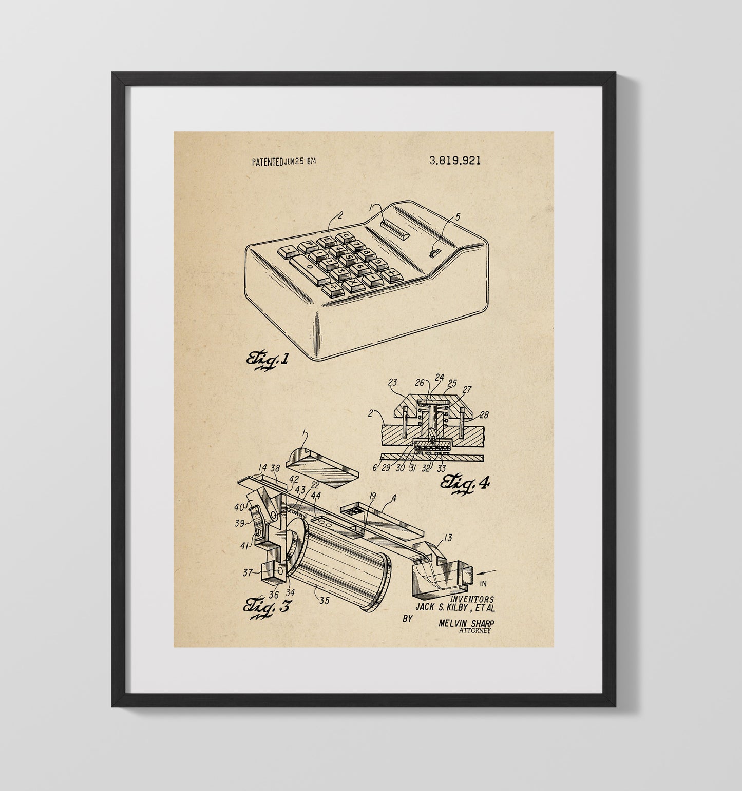 Patent Print - Portable Electronic Calculator Internal Mechanism - Jack S Kilby - 1974 - Patent 3819921 - Portrait Alt 2 Patent Wall Art