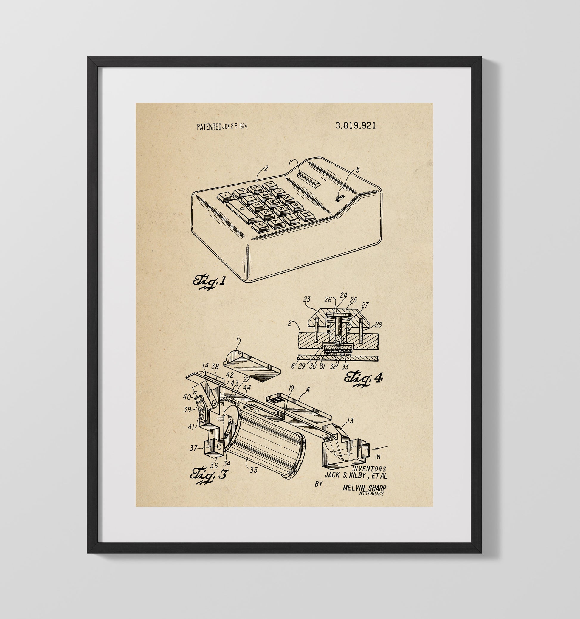 Patent Print - Portable Electronic Calculator Internal Mechanism - Jack S Kilby - 1974 - Patent 3819921 - Portrait Alt 2 Patent Wall Art