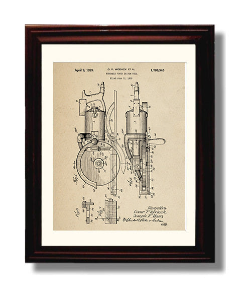 Patent Print - Portable Power Driven Tool - O. P. Wodack Et Al - 1929 - Patent 1708345 Patent Wall Art