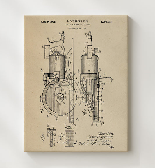Portable Power Driven Tool 1929 patent print wall art 8x10 Canvas