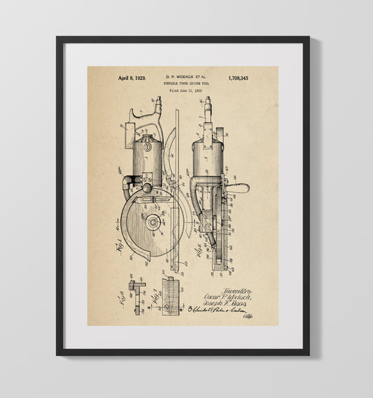 Portable Power Driven Tool - 1929 Patent - 16x20 Gallery Frame