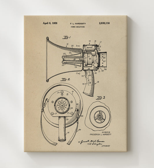 Power Megaphone 1958 patent print wall art 8x10 Canvas