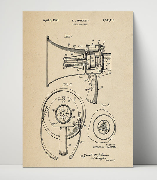 Power Megaphone - 1958 Patent - 16x20 Unframed Print