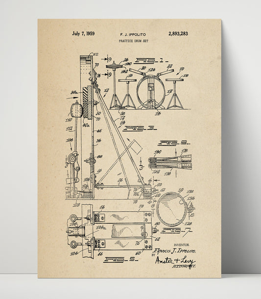 Practice Drum Set - 1959 Patent - 16x20 Unframed Print