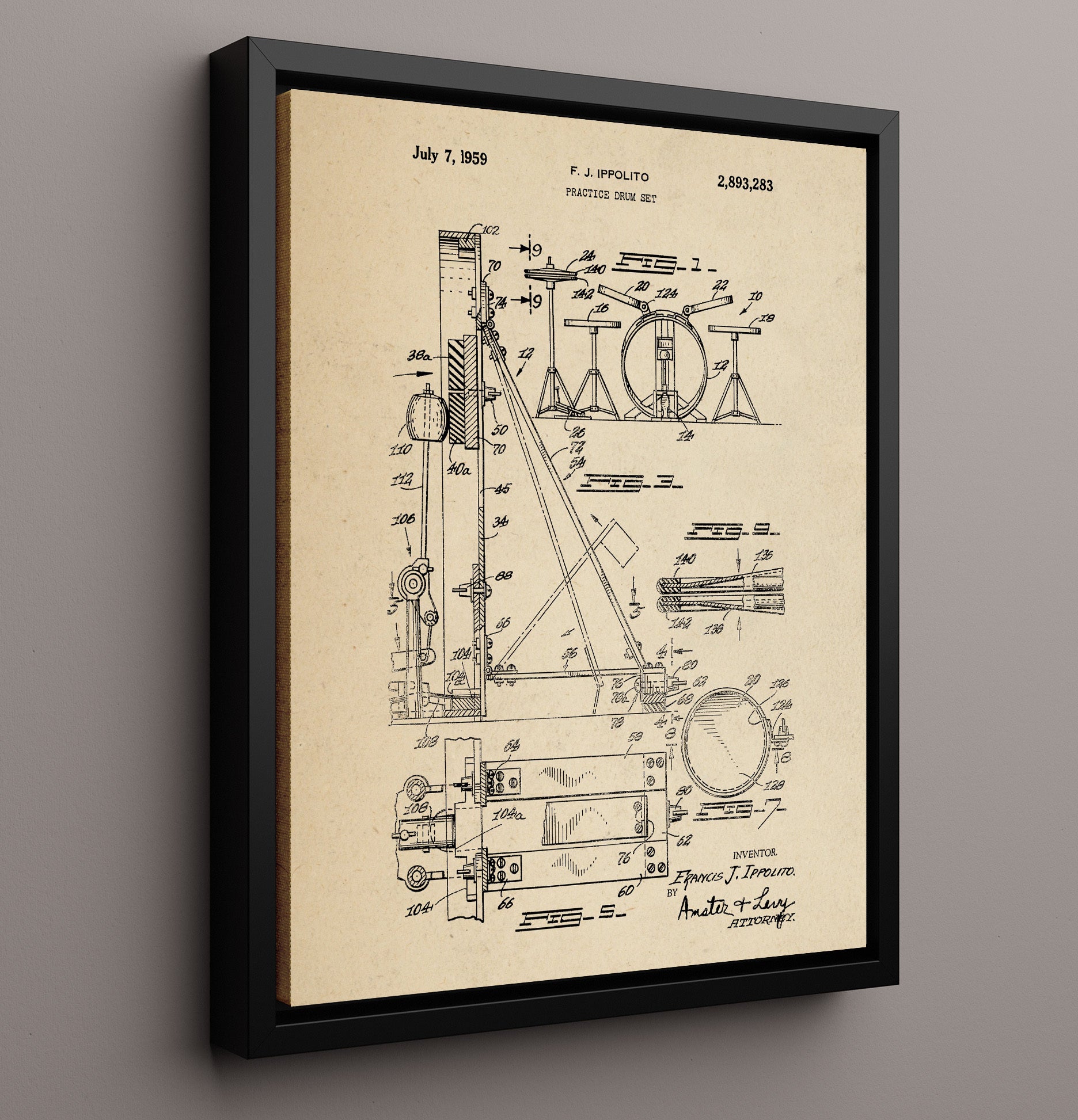 Patent Print - Practice Drum Set - Francis J. Ippolito - 1959 - Patent 2893283 Patent Wall Art