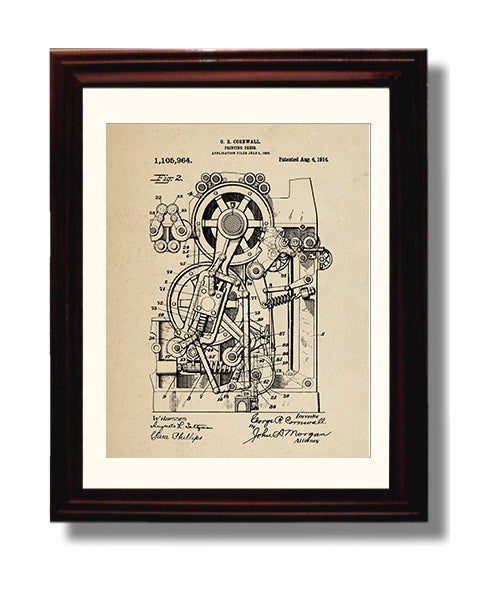 Patent Print - Printing Press - George R. Cornwall - 1914 - Patent 1105964 Patent Wall Art