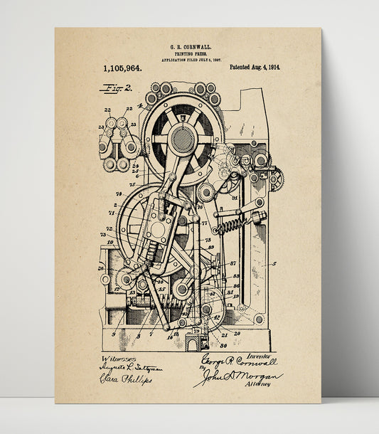 Printing Press - 1914 Patent - 16x20 Unframed Print