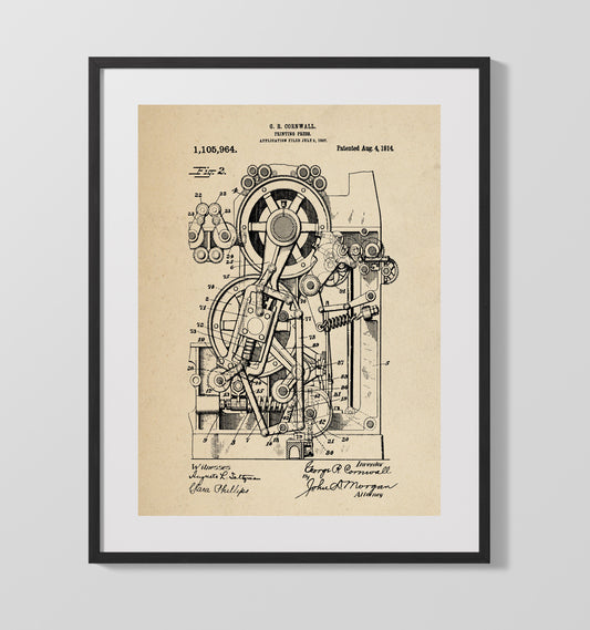 Printing Press - 1914 Patent - 16x20 Gallery Frame