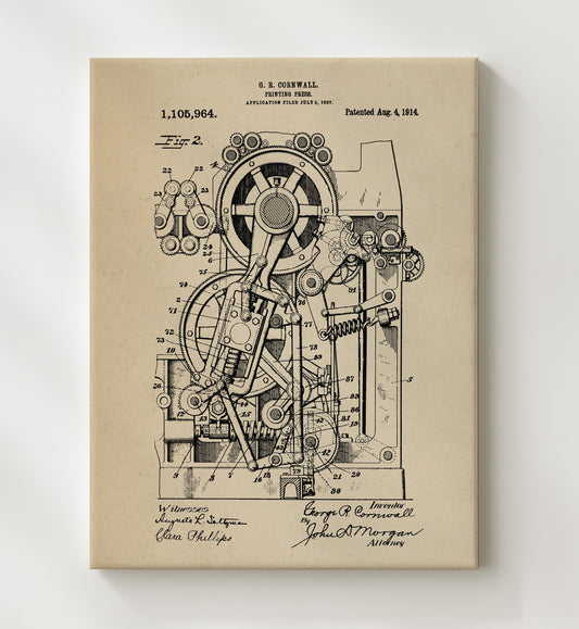 Printing Press 1914 patent print wall art 8x10 Canvas