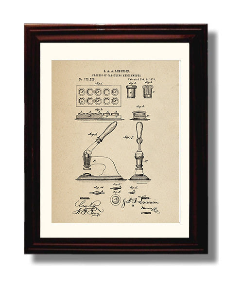 Patent Print - Process Of Capsuling Medicaments - S. A. A. Limousin - 1876 - Patent 173226 Patent Wall Art