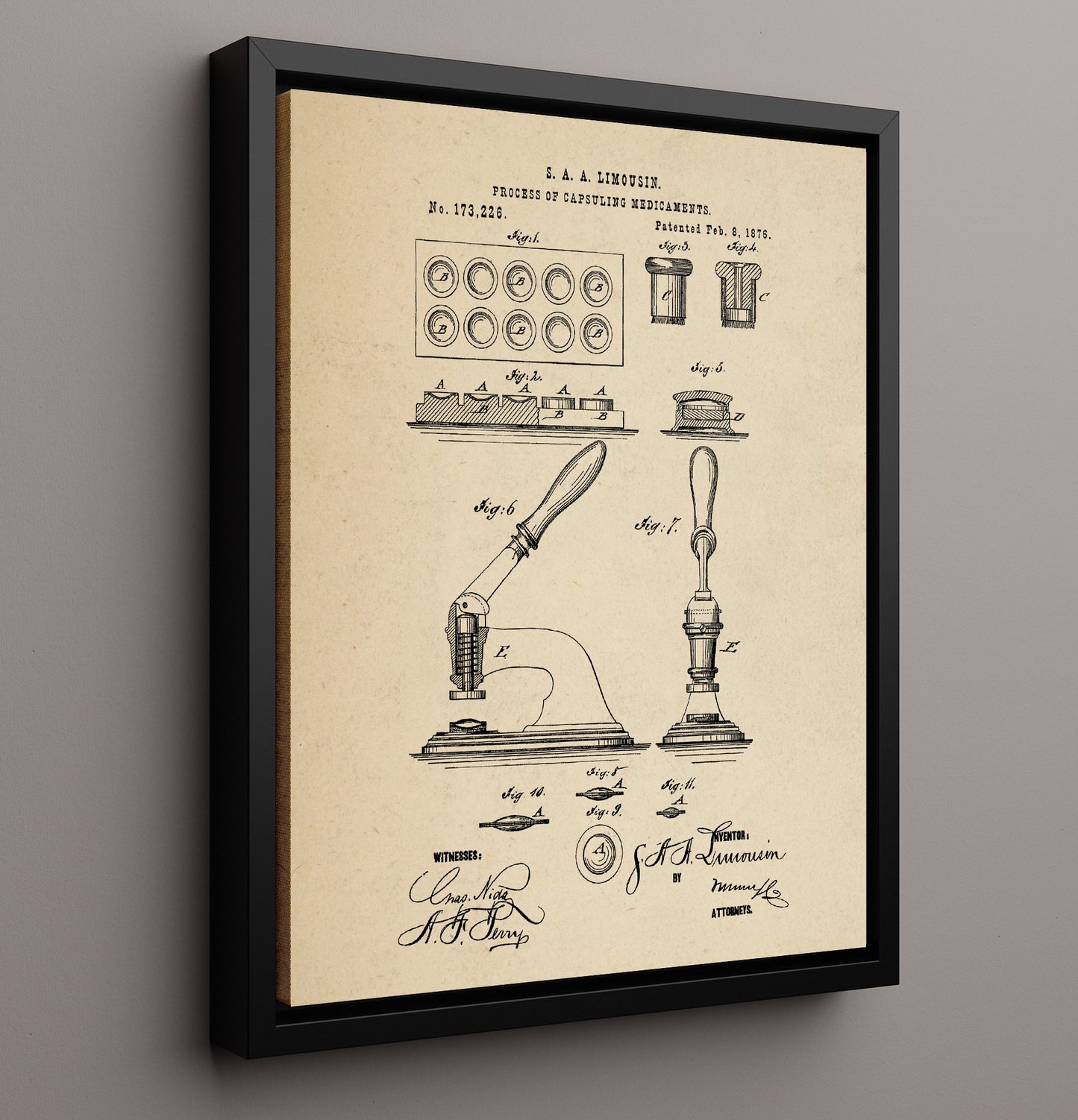 Patent Print - Process Of Capsuling Medicaments - S. A. A. Limousin - 1876 - Patent 173226 Patent Wall Art