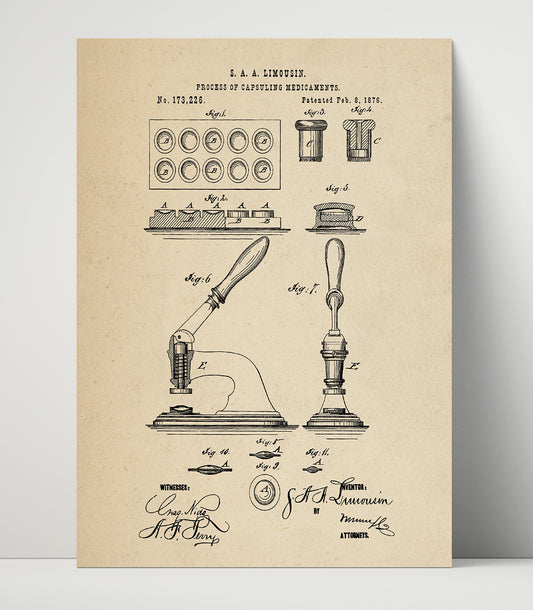 Process Of Capsuling Medicaments - 1876 Patent - 16x20 Unframed Print