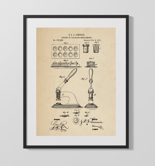Process Of Capsuling Medicaments - 1876 Patent - 16x20 Gallery Frame