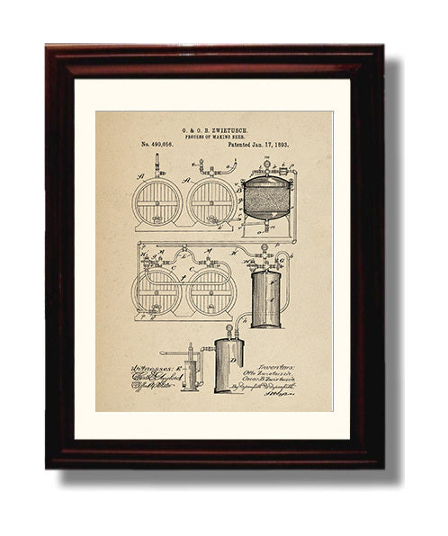 Patent Print - Process Of Making Beer - O. And O.B. Zwietusch - 1893 - Patent 490056 Patent Wall Art