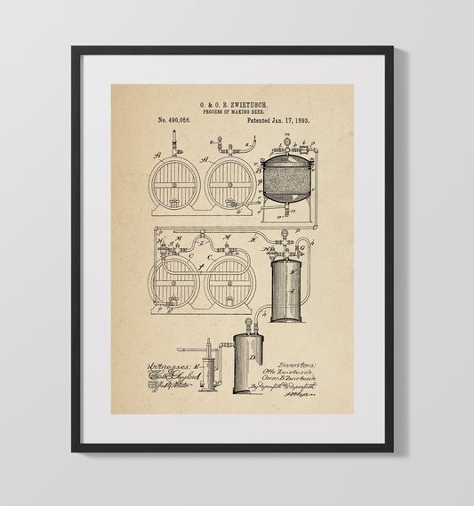 Process Of Making Beer - 1893 Patent - 16x20 Gallery Frame