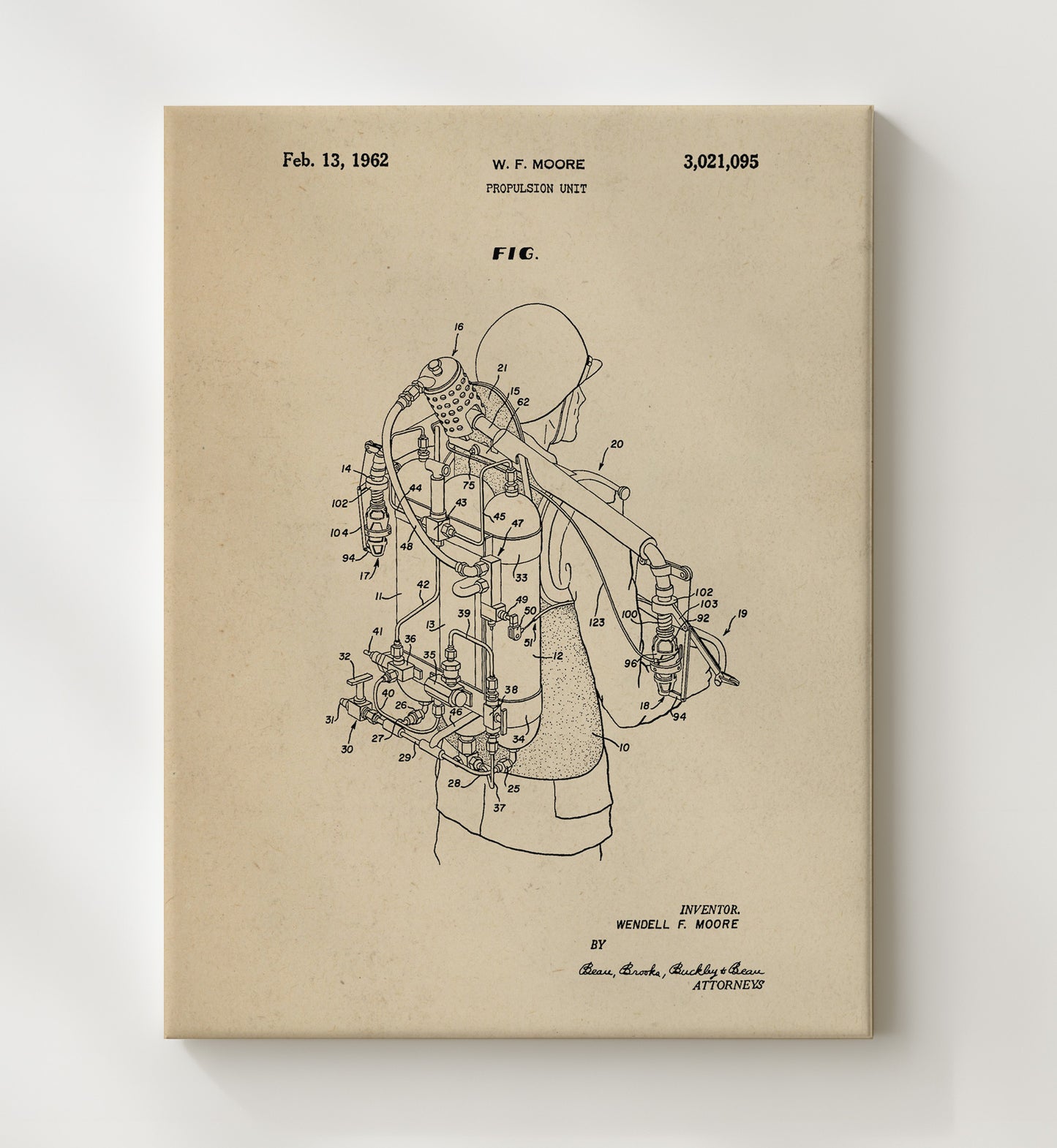 Patent Print - Propulsion Unit - Wendell F Moore - 1962 - Patent 3021095 Patent Wall Art