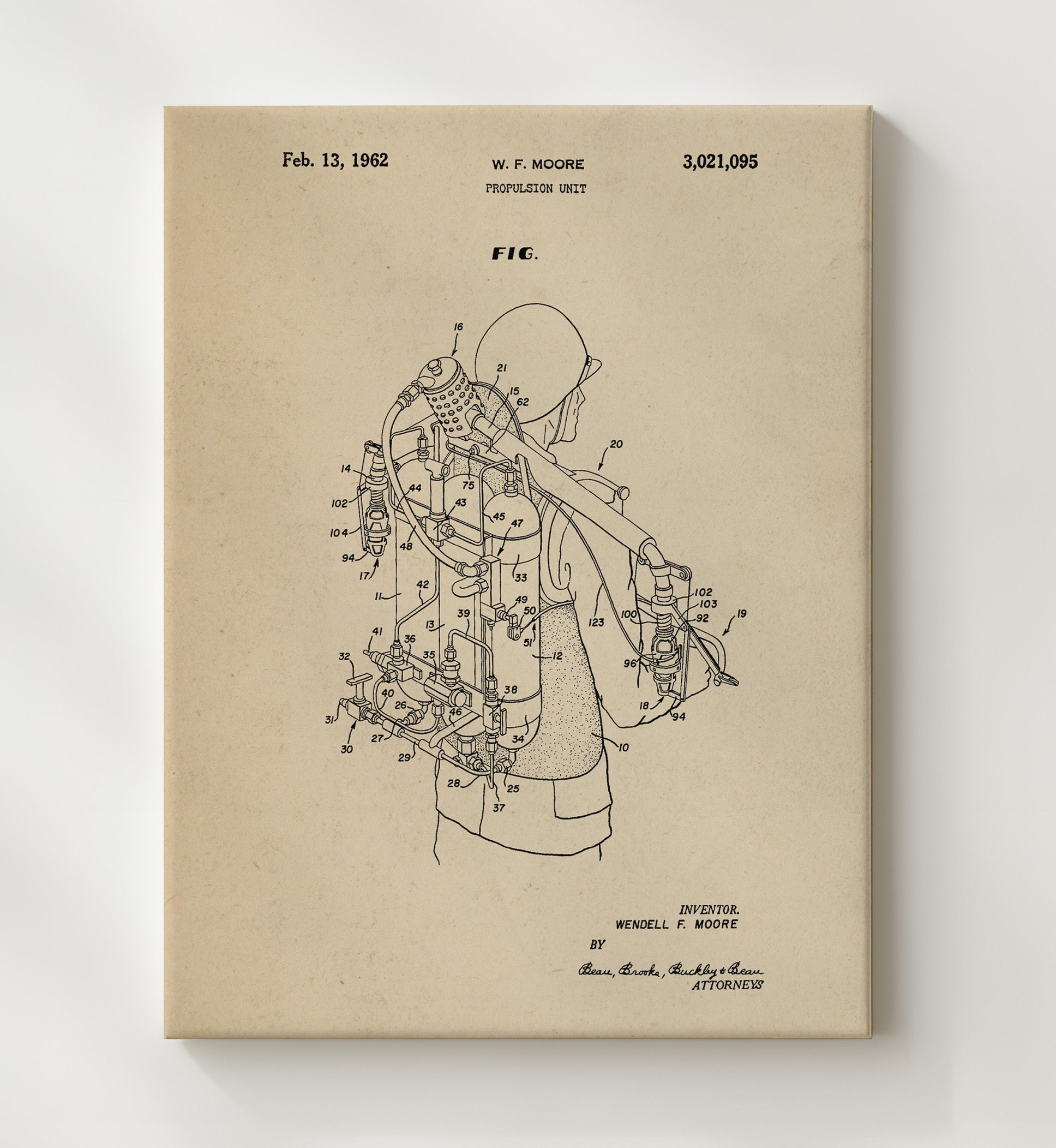Patent Print - Propulsion Unit - Wendell F Moore - 1962 - Patent 3021095 Patent Wall Art