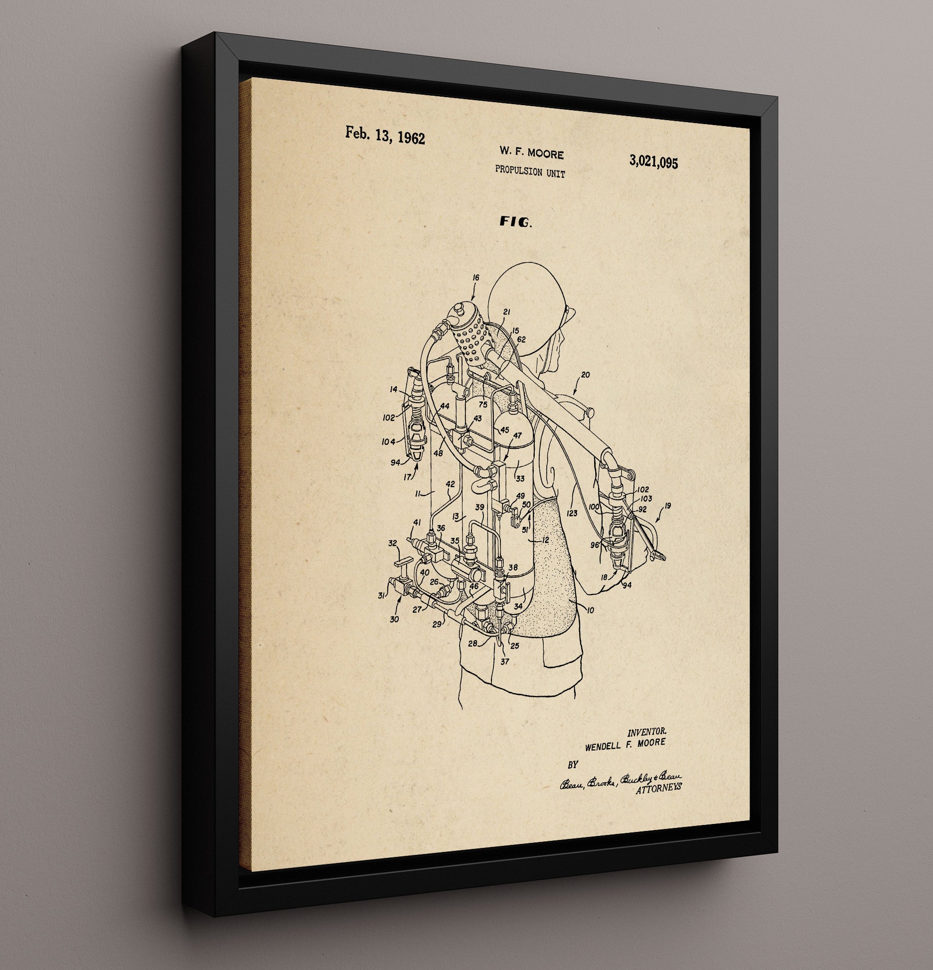 Patent Print - Propulsion Unit - Wendell F Moore - 1962 - Patent 3021095 Patent Wall Art