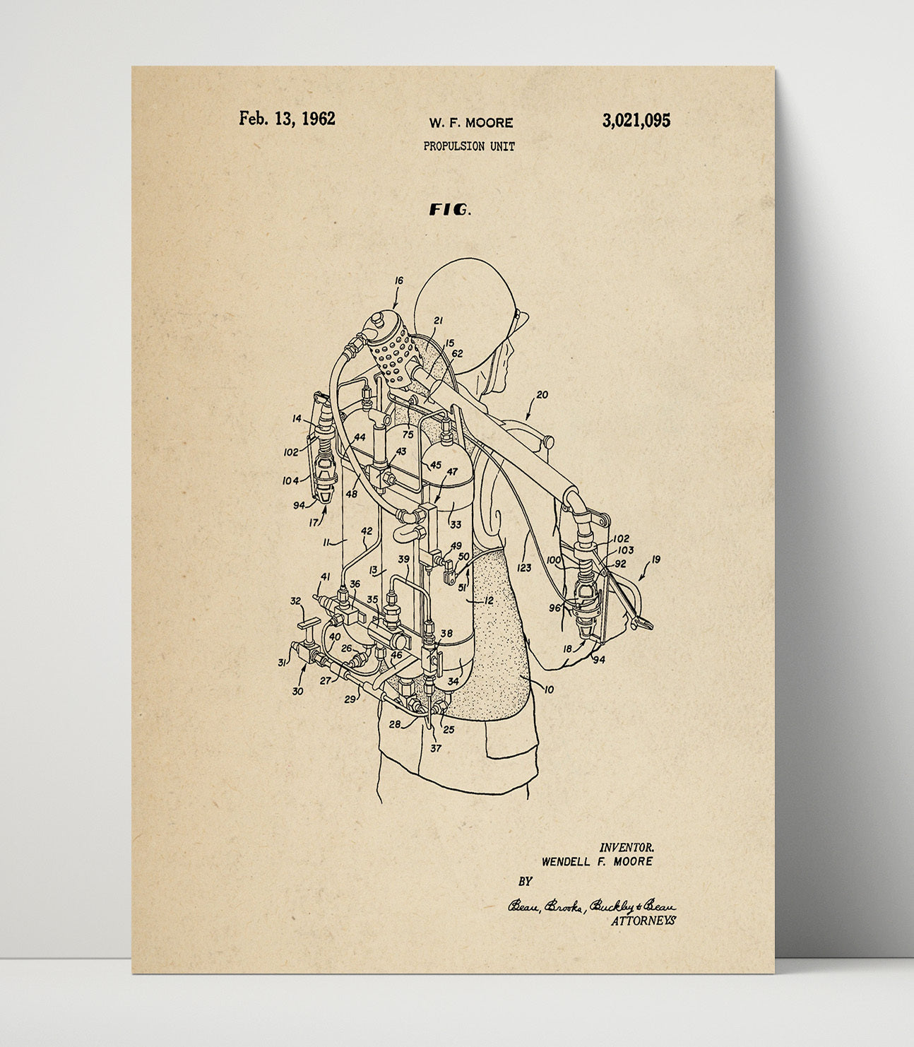 Patent Print - Propulsion Unit - Wendell F Moore - 1962 - Patent 3021095 Patent Wall Art