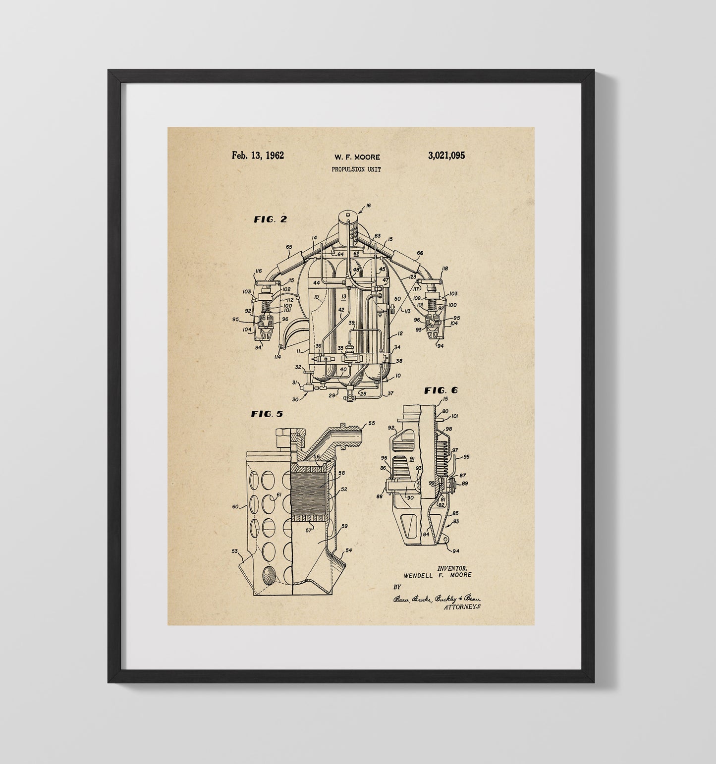 Patent Print - Propulsion Unit Assembly - Wendell F Moore - 1962 - Patent 3021095 - Portrait Alt 2 Patent Wall Art