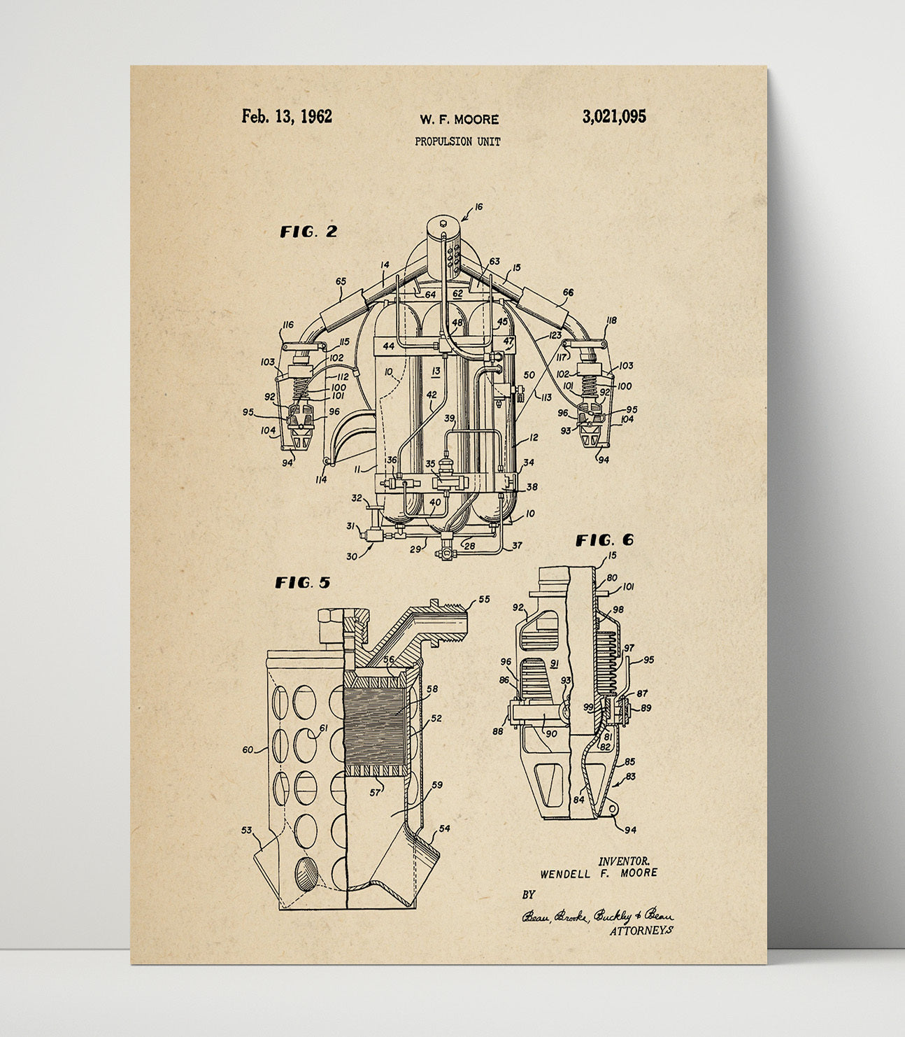 Patent Print - Propulsion Unit Assembly - Wendell F Moore - 1962 - Patent 3021095 - Portrait Alt 2 Patent Wall Art
