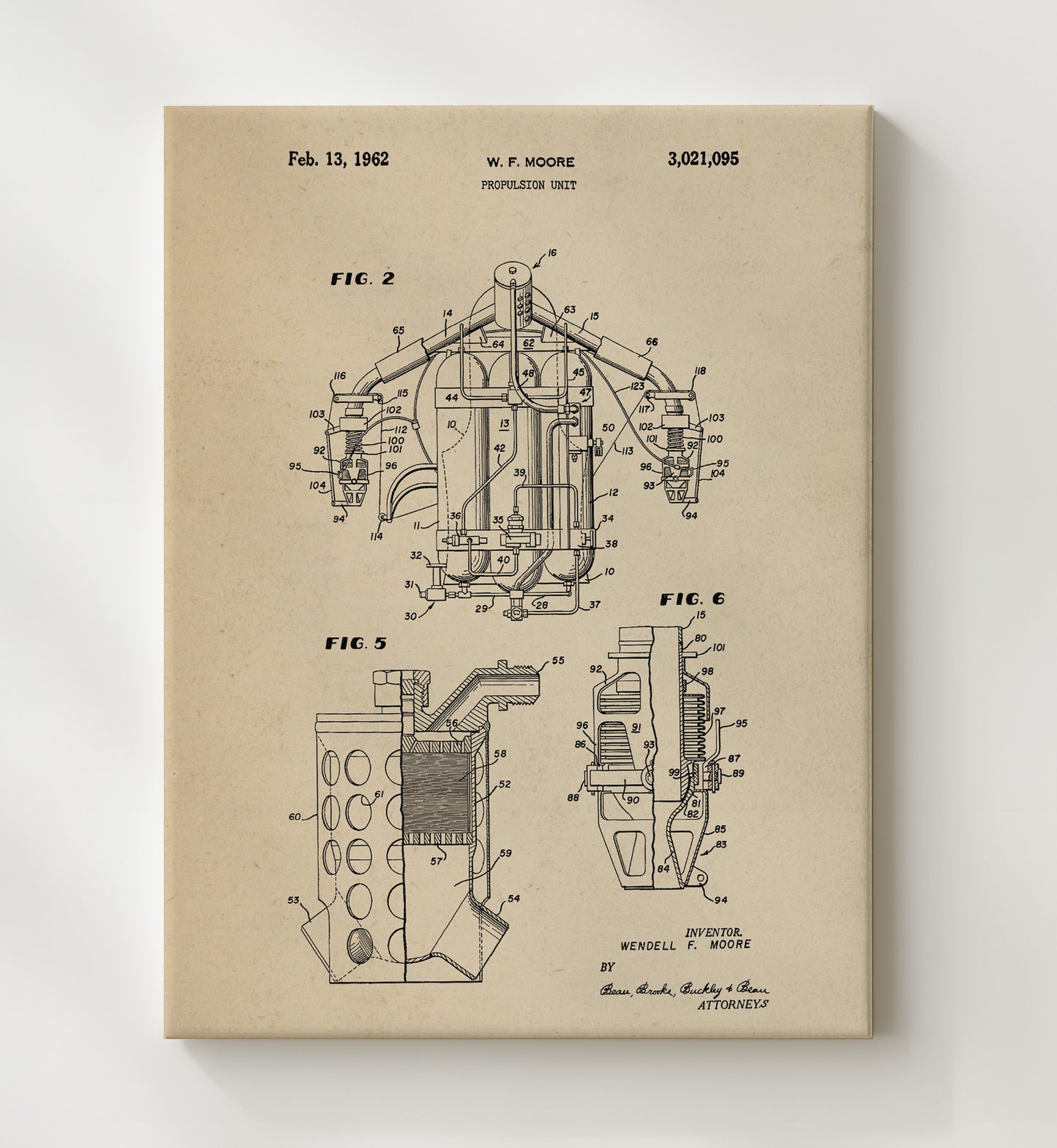 Patent Print - Propulsion Unit Assembly - Wendell F Moore - 1962 - Patent 3021095 - Portrait Alt 2 Patent Wall Art