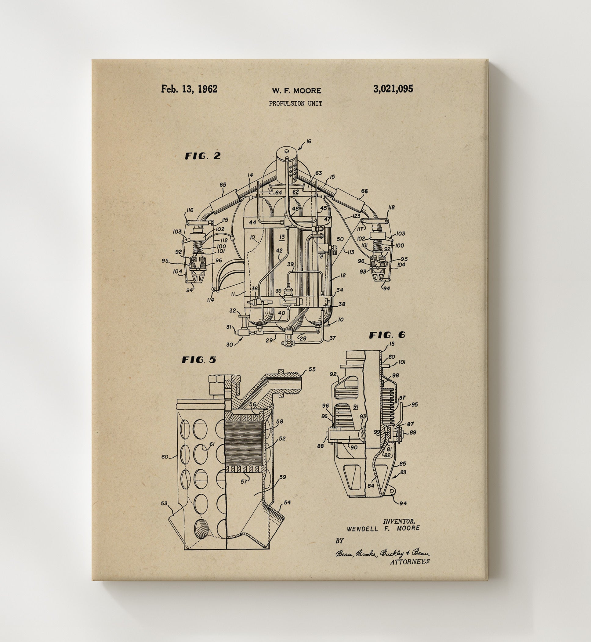 Patent Print - Propulsion Unit Assembly - Wendell F Moore - 1962 - Patent 3021095 - Portrait Alt 2 Patent Wall Art