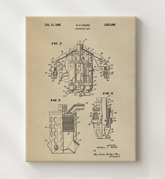 Propulsion Unit Assembly 1962 patent print wall art 8x10 Canvas