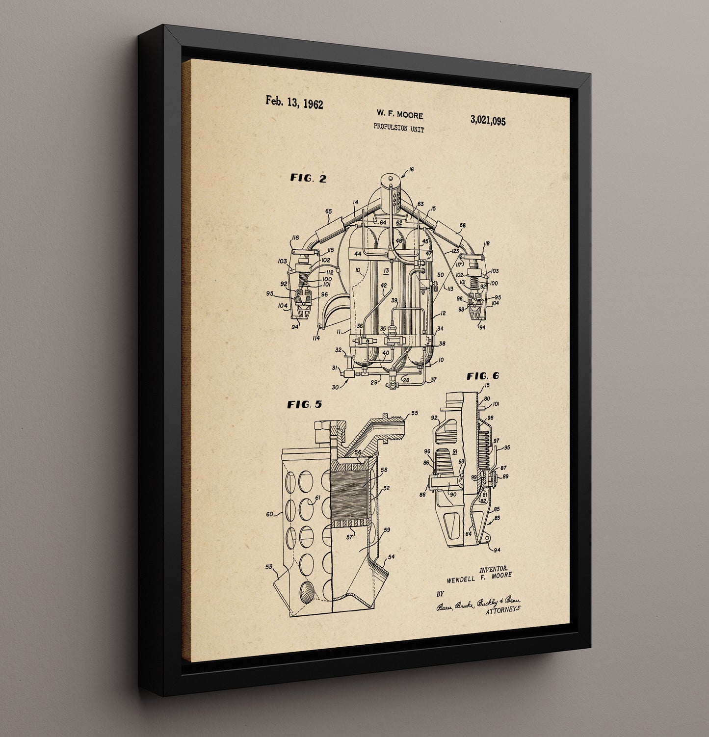 Patent Print - Propulsion Unit Assembly - Wendell F Moore - 1962 - Patent 3021095 - Portrait Alt 2 Patent Wall Art