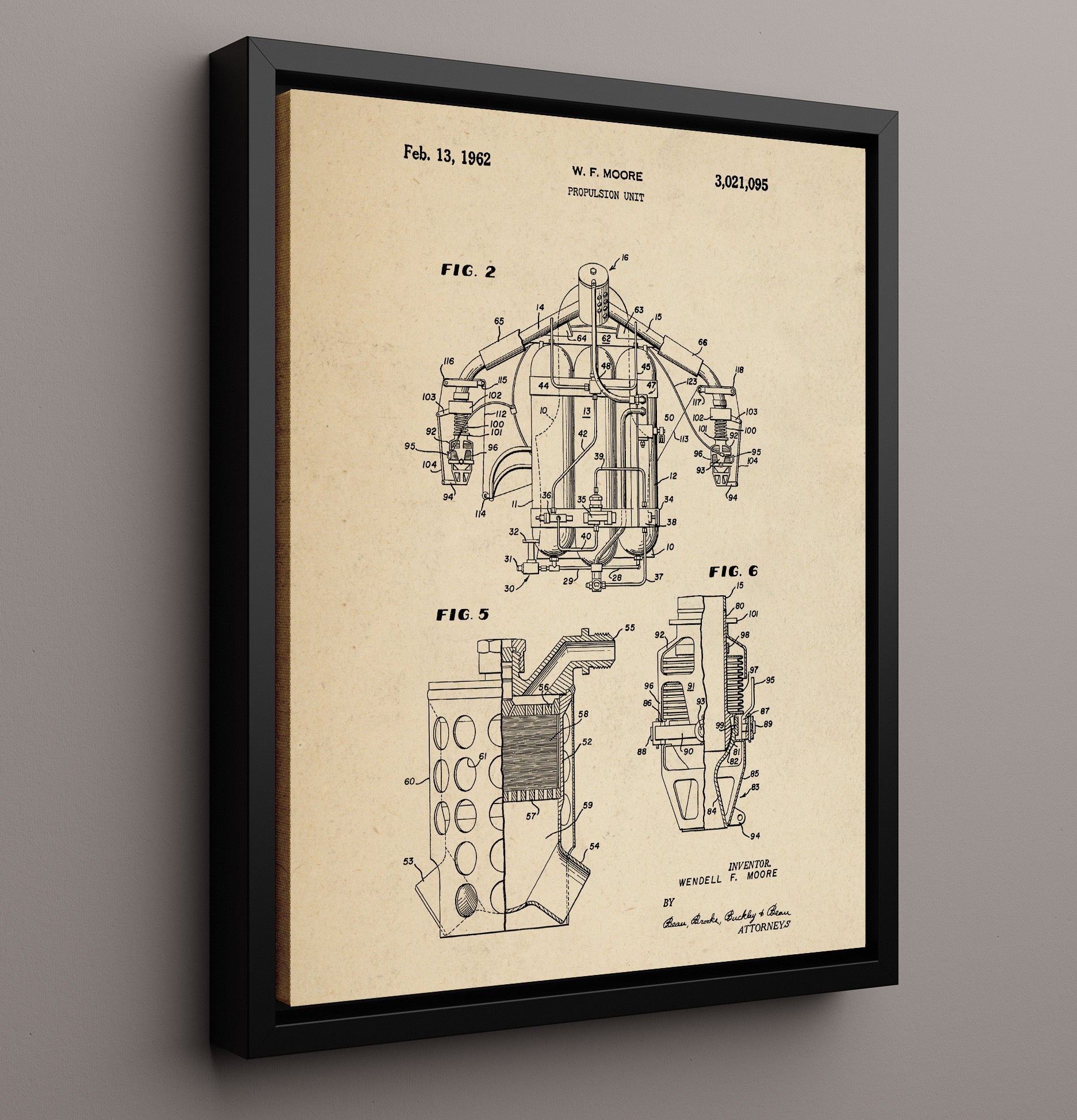 Patent Print - Propulsion Unit Assembly - Wendell F Moore - 1962 - Patent 3021095 - Portrait Alt 2 Patent Wall Art